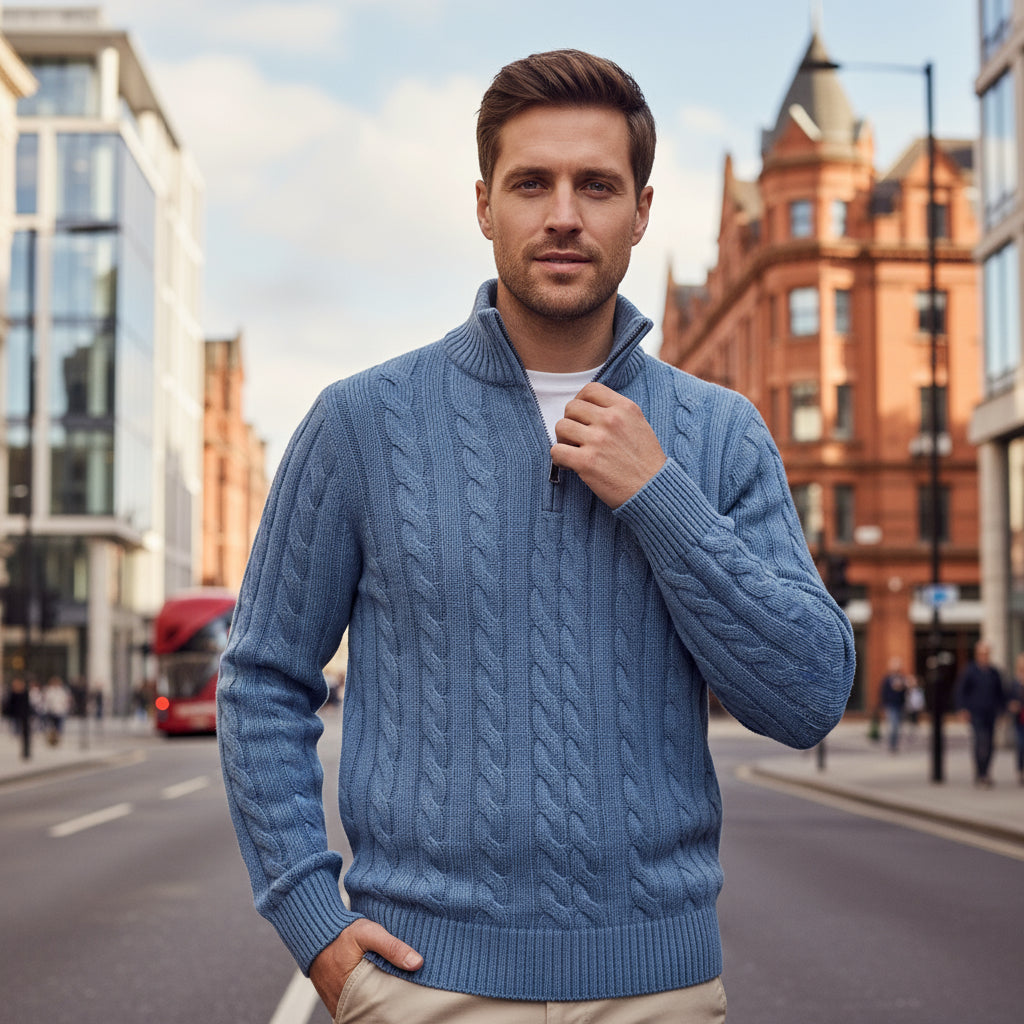 Sena – Men’s Half Zip Sweater | Cable Knit, Comfortable Fit 3