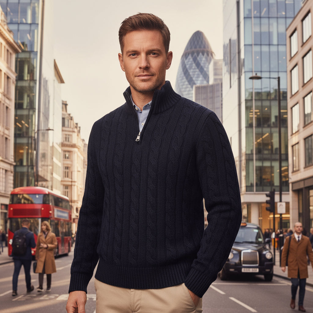 Sena – Men’s Half Zip Sweater | Cable Knit, Comfortable Fit 5