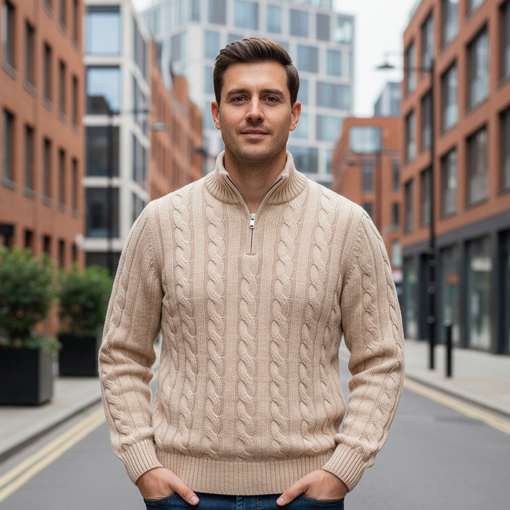Sena – Men’s Half Zip Sweater | Cable Knit, Comfortable Fit 6