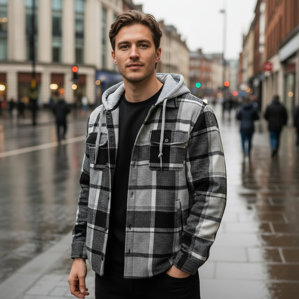 Sena – Men’s Jacket | Checked Cotton Blend, Casual Fit, Hooded 1