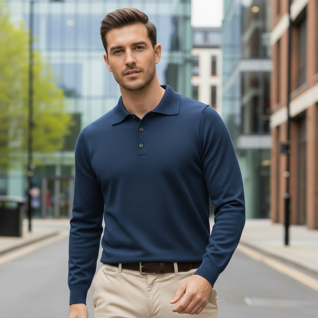 Sena – Men’s Long Sleeve Polo Shirts | Wool Blend, Classic Collar, Standard Fit