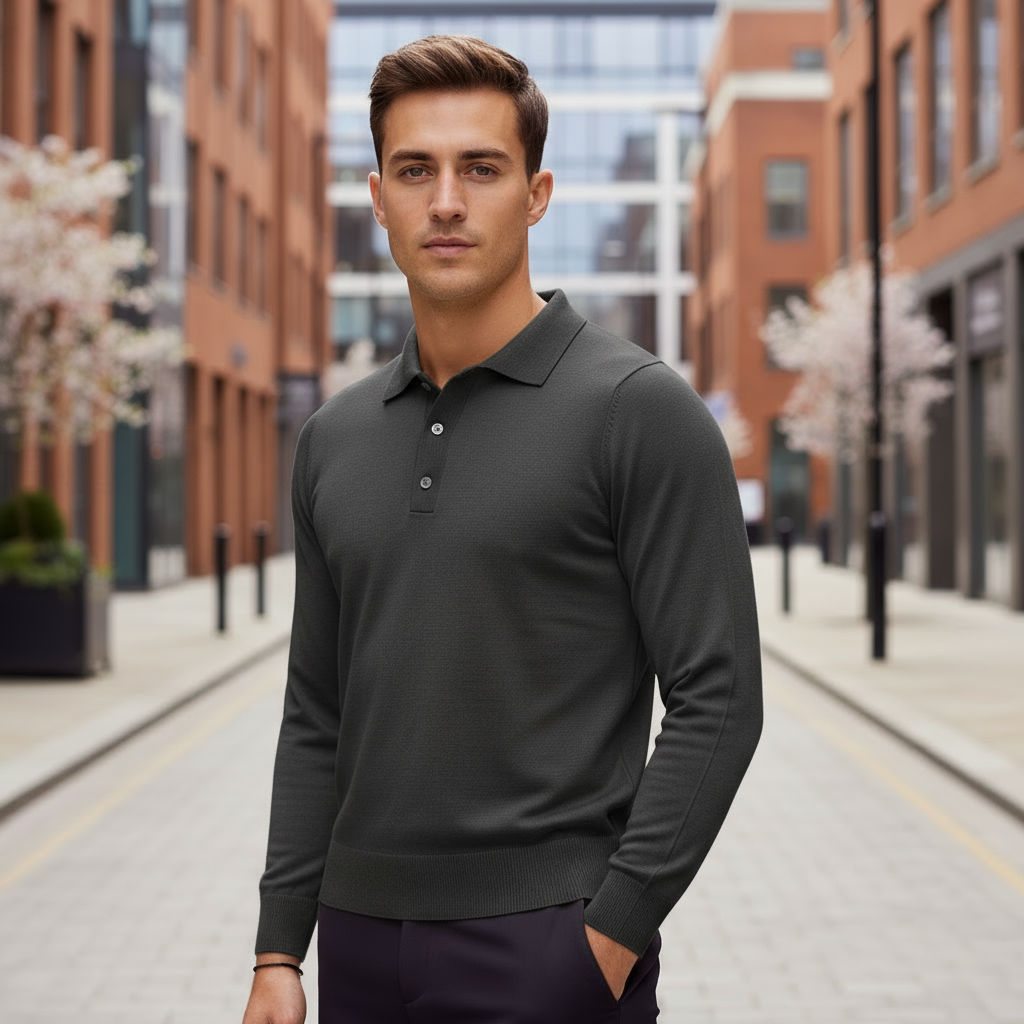 Sena – Men’s Long Sleeve Polo Shirts | Wool Blend, Classic Collar, Standard Fit