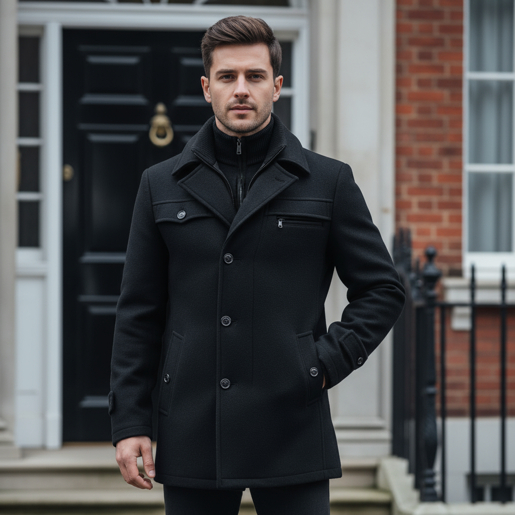 Sena – Men’s Peacoat | Wool Blend, Tailored Fit, Classic Design 12