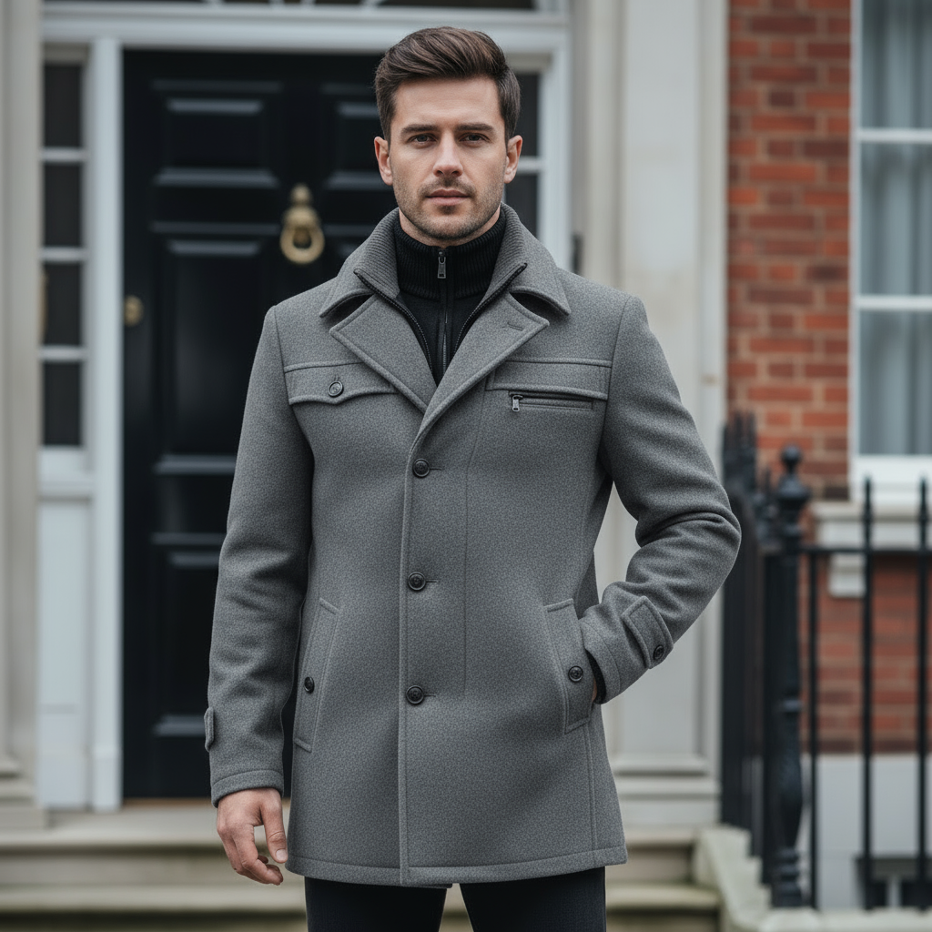 Sena – Men’s Peacoat | Wool Blend, Tailored Fit, Classic Winter Outerwear