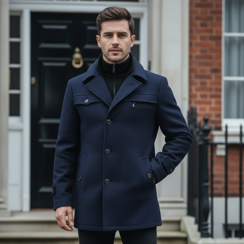 Sena – Men’s Peacoat | Wool Blend, Tailored Fit, Classic Winter Outerwear