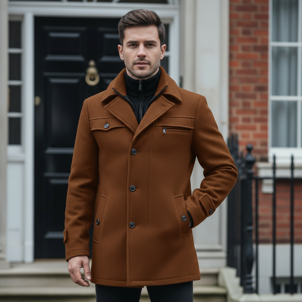 Sena – Men’s Peacoat | Wool Blend, Tailored Fit, Classic Winter Outerwear