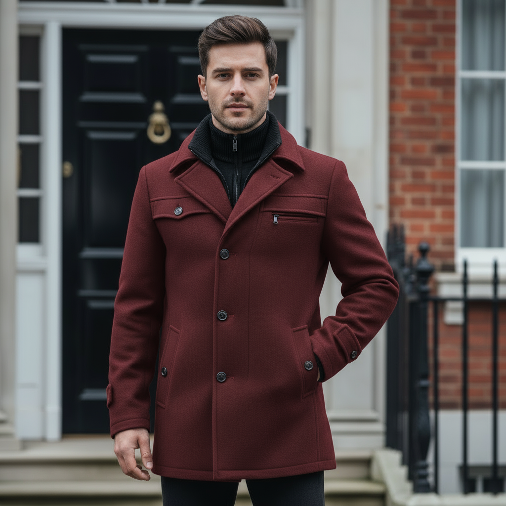 Sena – Men’s Peacoat | Wool Blend, Tailored Fit, Classic Winter Outerwear