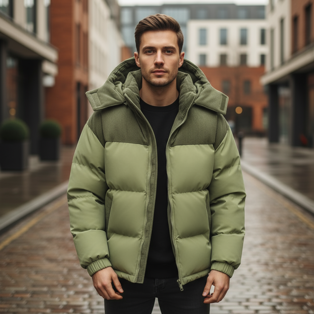 Sena – Men’s Puffer Jacket | Insulated Design with Corduroy Hood 0