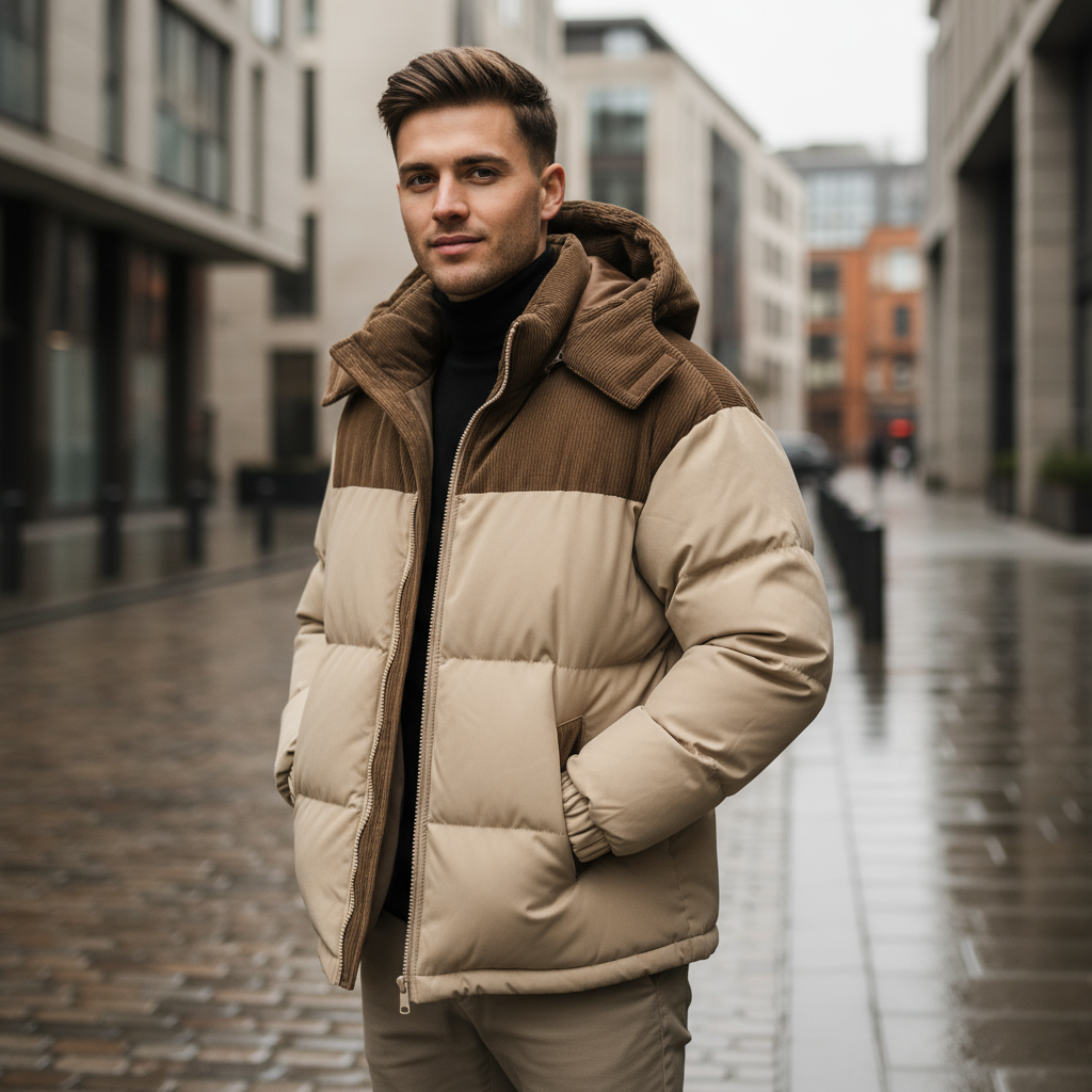 Sena – Men’s Puffer Jacket | Insulated Design with Corduroy Hood 2