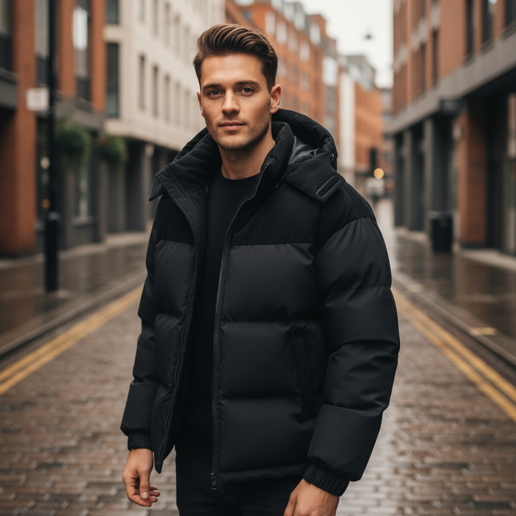Sena – Men’s Puffer Jacket | Insulated Design with Corduroy Hood 9