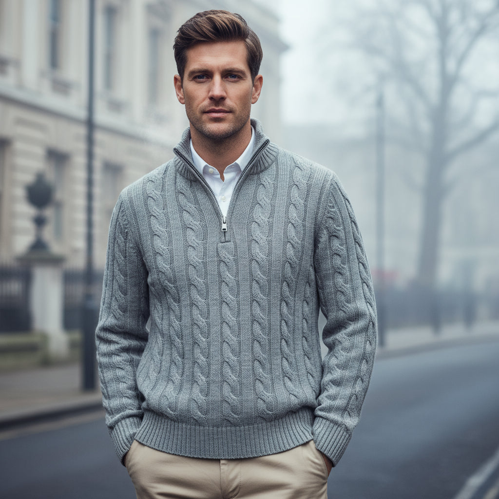 Sena – Men’s Sweater | Cable Knit, Half-Zip Design 0