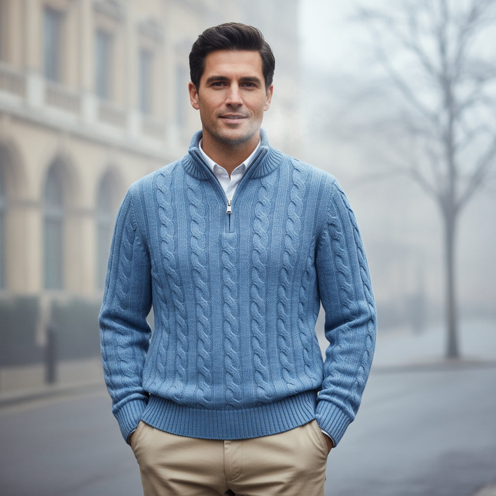 Sena – Men’s Sweater | Cable Knit, Half-Zip Design 3