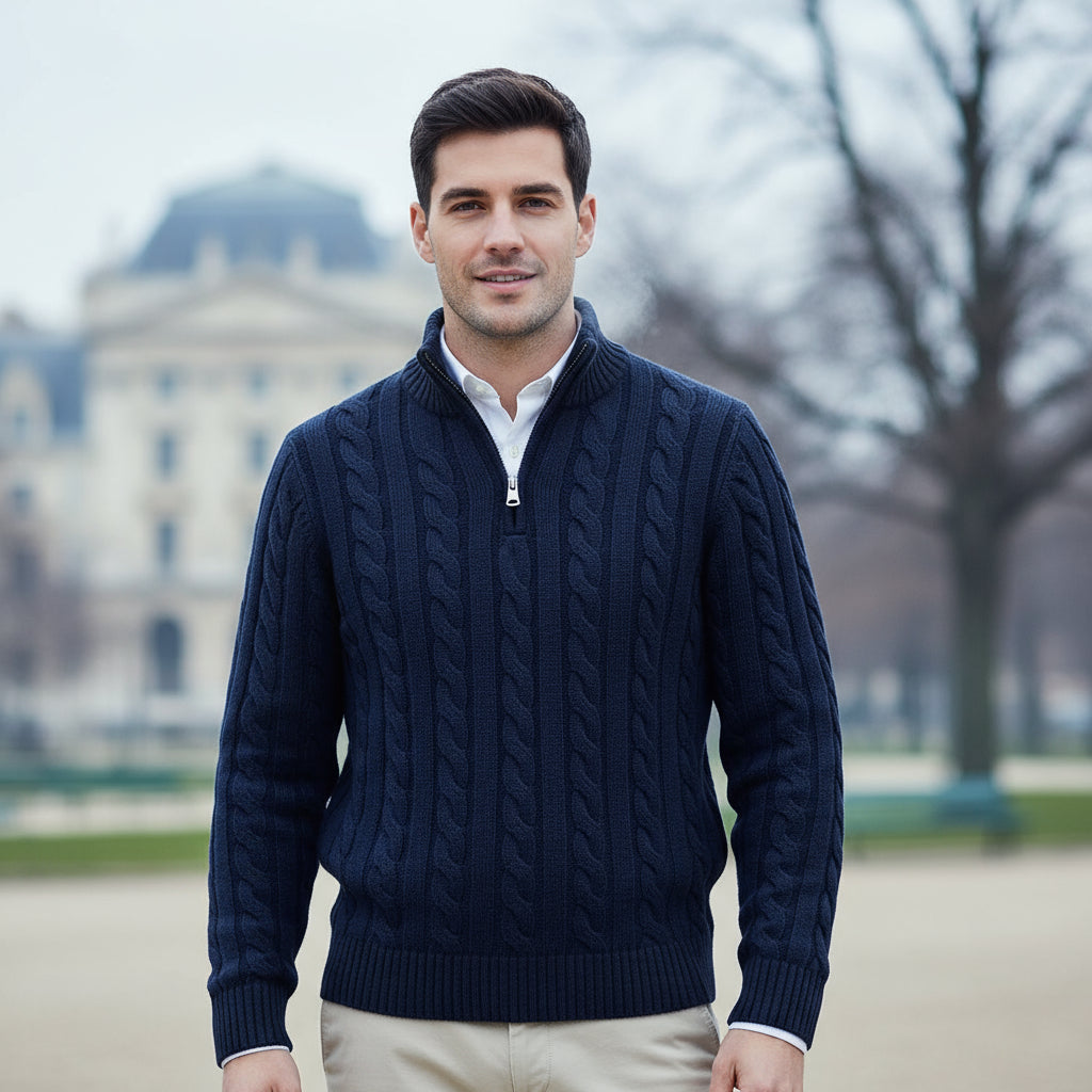 Sena – Men’s Sweater | Cable Knit, Half-Zip Design 5