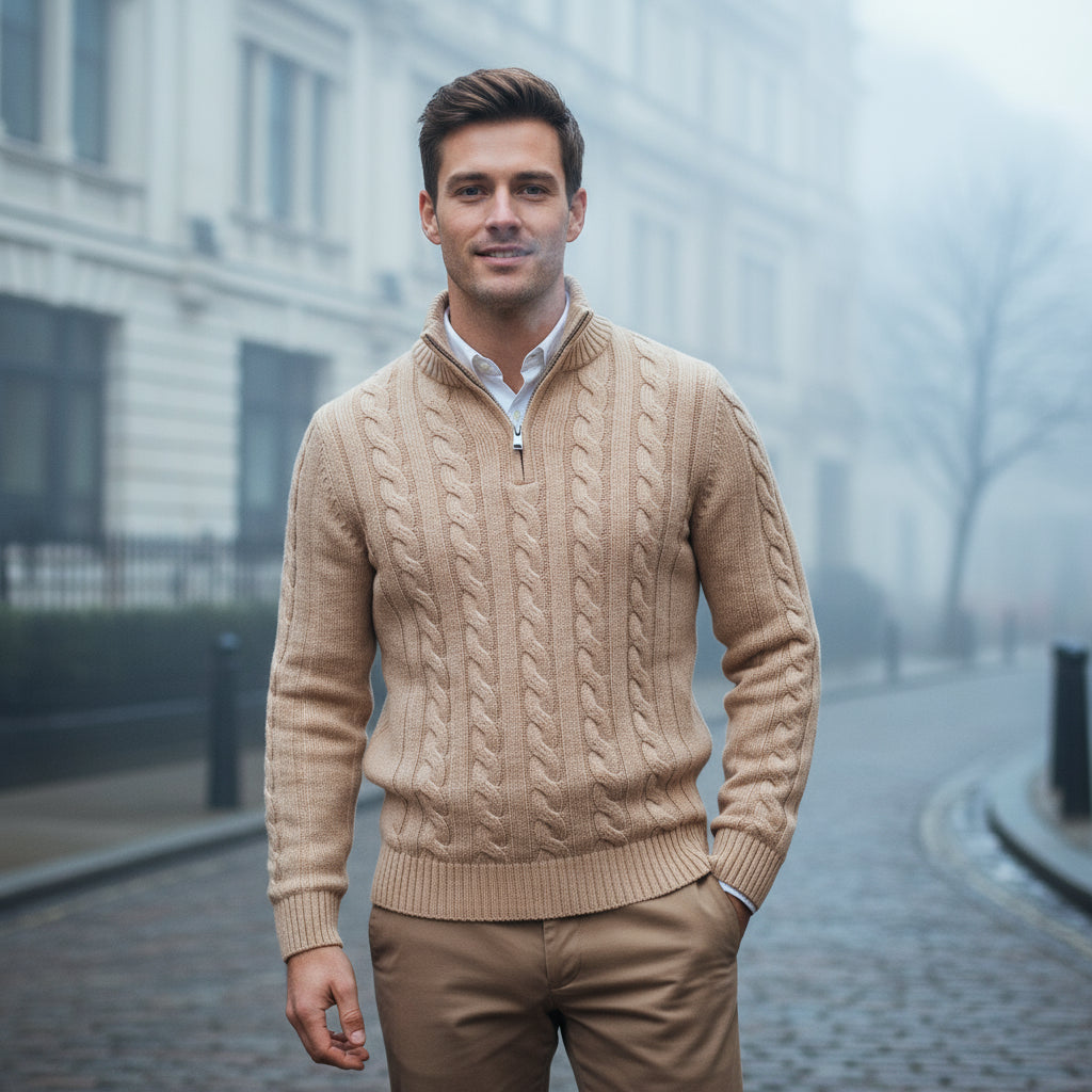 Sena – Men’s Sweater | Cable Knit, Half-Zip Design 6
