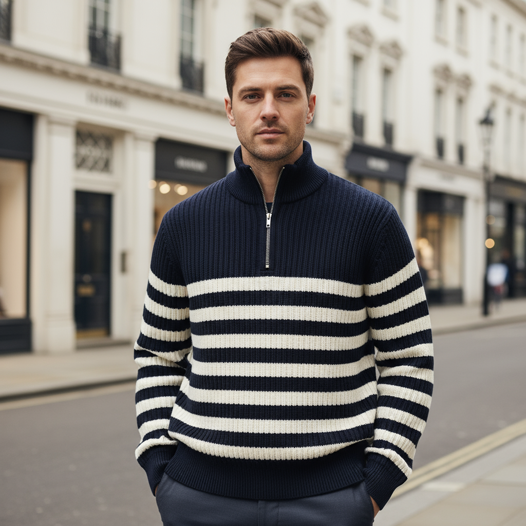 Sena – Men’s Sweater | Rib Knit, Half Zip, Nautical Style 3