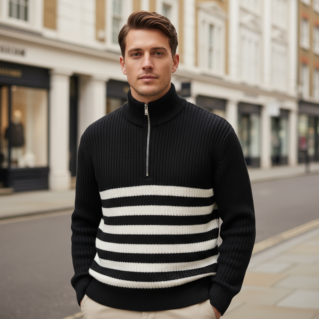 Sena – Men’s Sweater | Rib Knit, Half Zip, Nautical Style 4