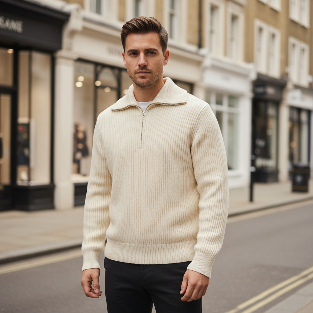 Sena – Men’s Sweater | Rib Knit, Half Zip, Nautical Style 7