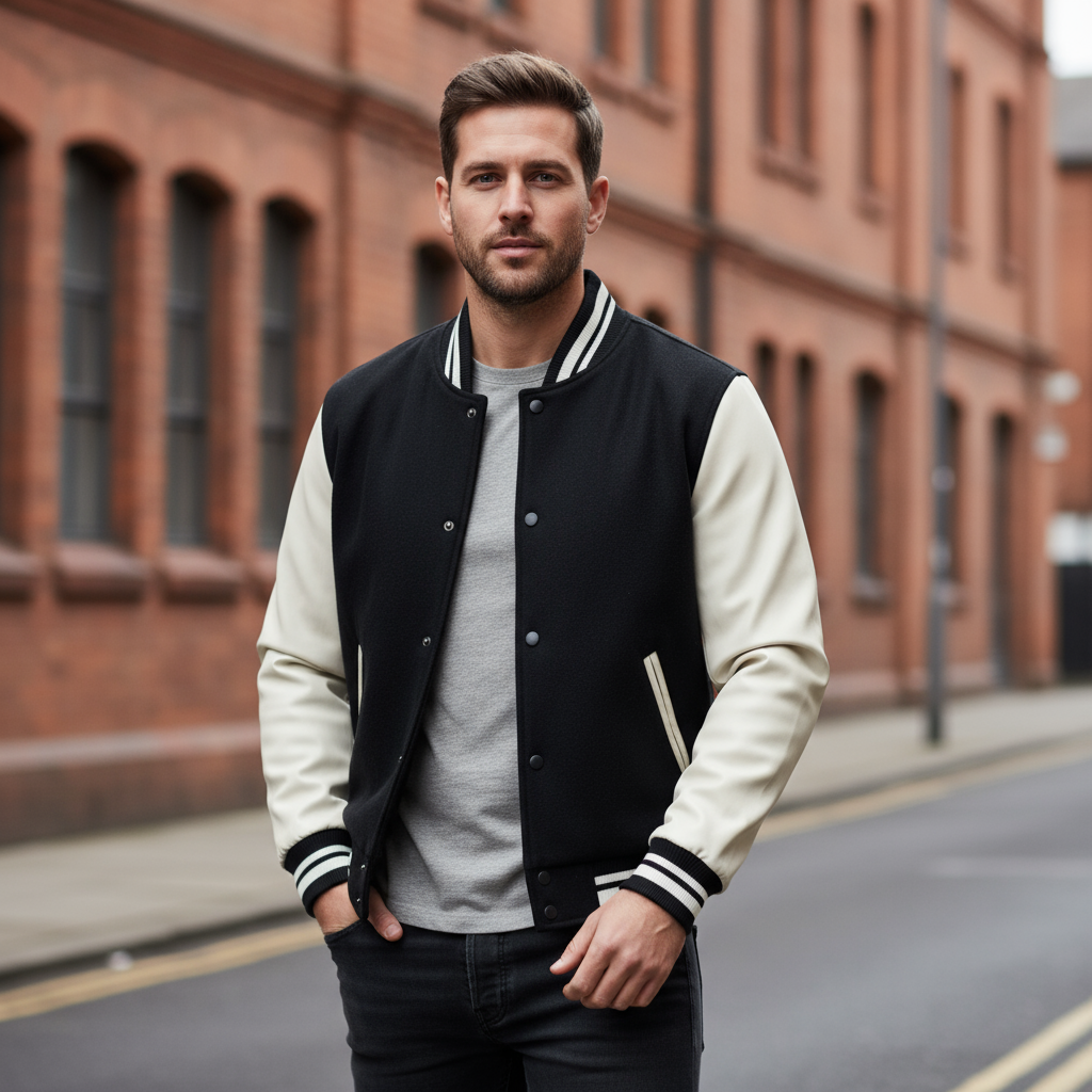 Sena – Men’s Varsity Jacket | Wool Blend with Faux Leather Sleeves, Tailored Fit 0
