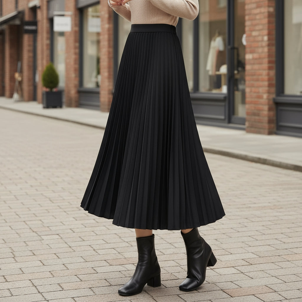 Sena – Women’s Midi Skirt | Pleated A-Line, Elastic Waist for Comfort 0