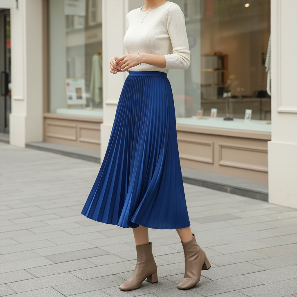 Sena – Women’s Midi Skirt | Pleated A-Line, Elastic Waist for Comfort 2