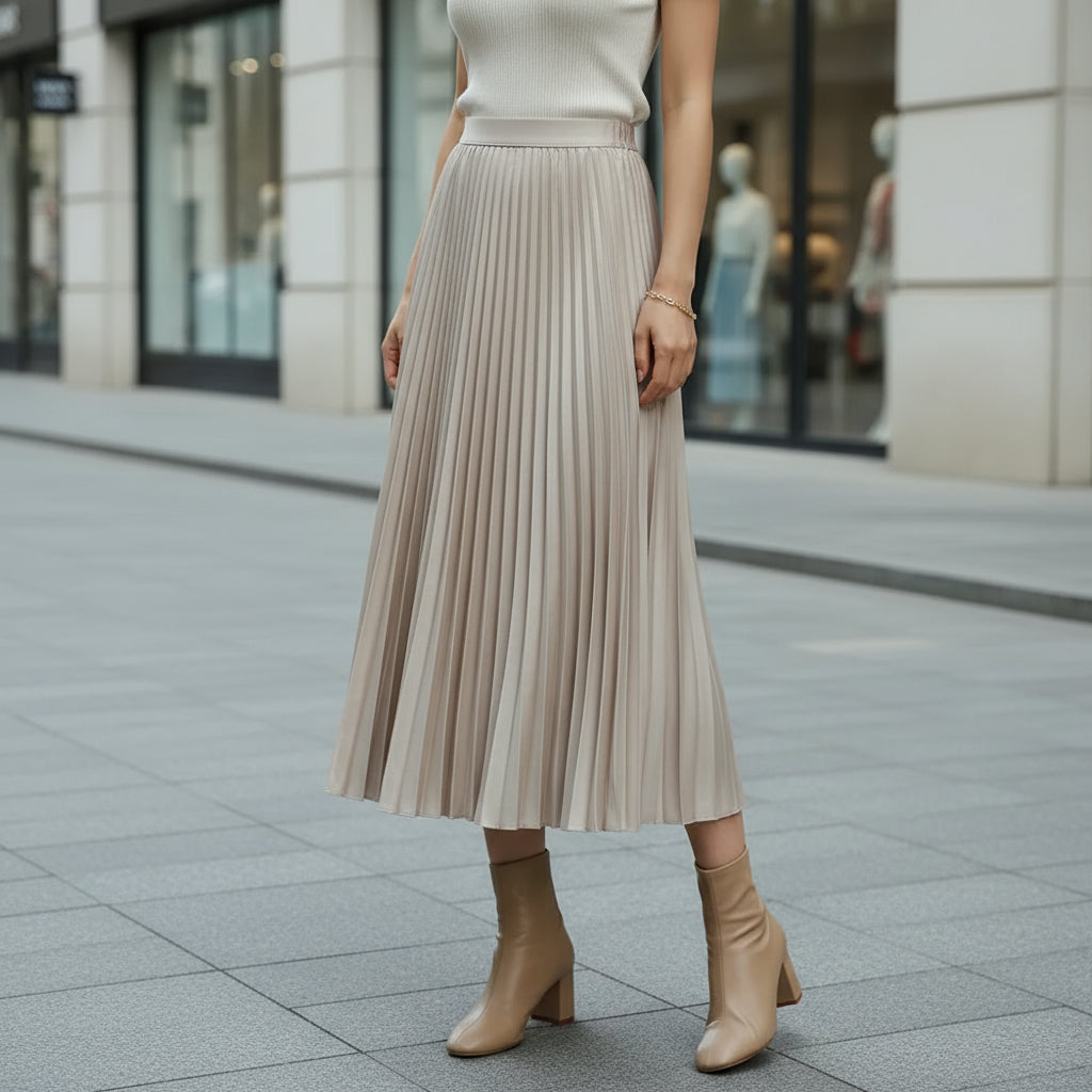 Sena – Women’s Midi Skirt | Pleated A-Line, Elastic Waist for Comfort 4
