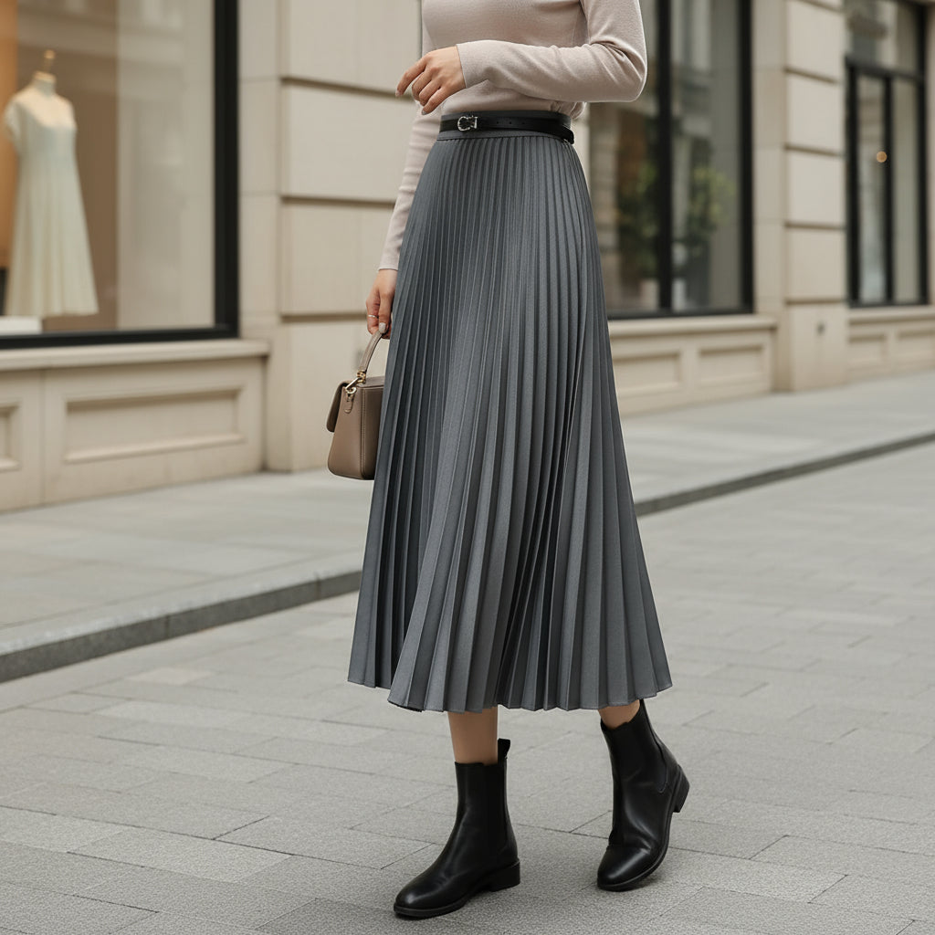 Sena – Women’s Midi Skirt | Pleated A-Line, Elastic Waist for Comfort 5
