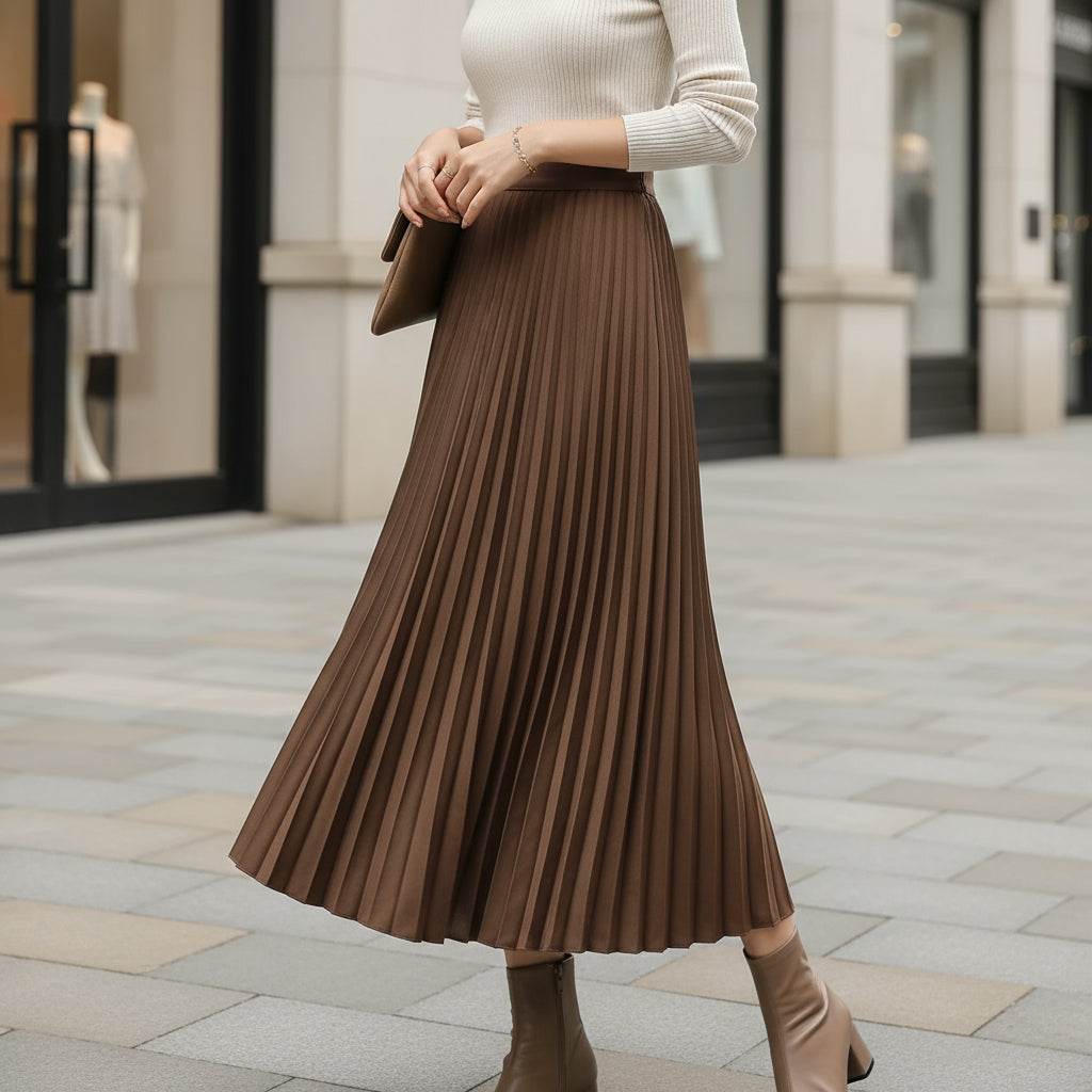 Sena – Women’s Midi Skirt | Pleated A-Line, Elastic Waist for Comfort 6
