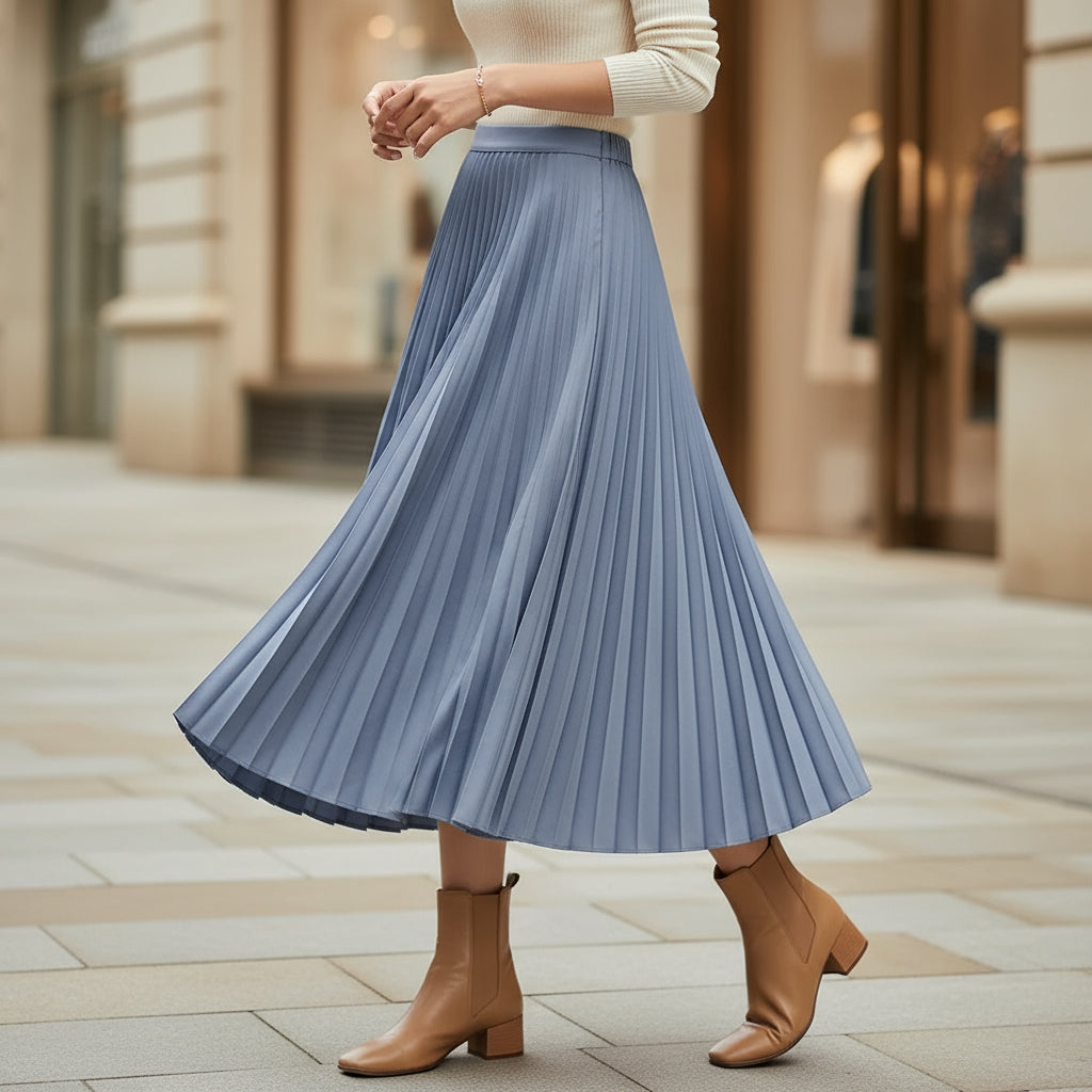 Sena – Women’s Midi Skirt | Pleated A-Line, Elastic Waist for Comfort 8