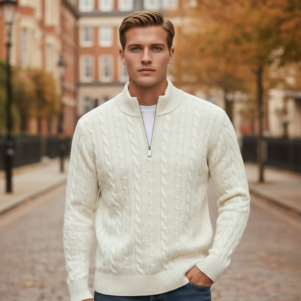 Sena – Men’s Sweater | Cable-Knit Design, Full Zip, Relaxed Fit 0