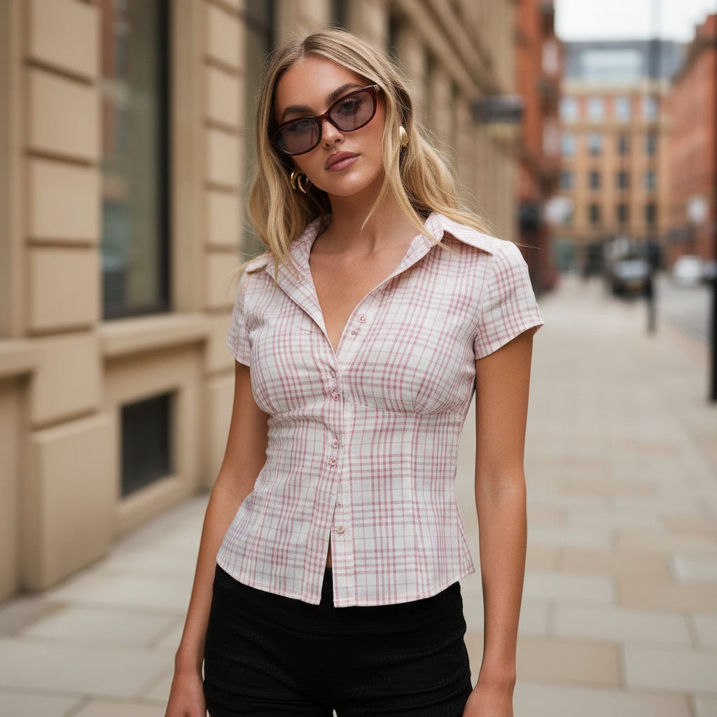 Sena – Women’s Blouse | Fitted Checked Design, Lightweight Fabric 2
