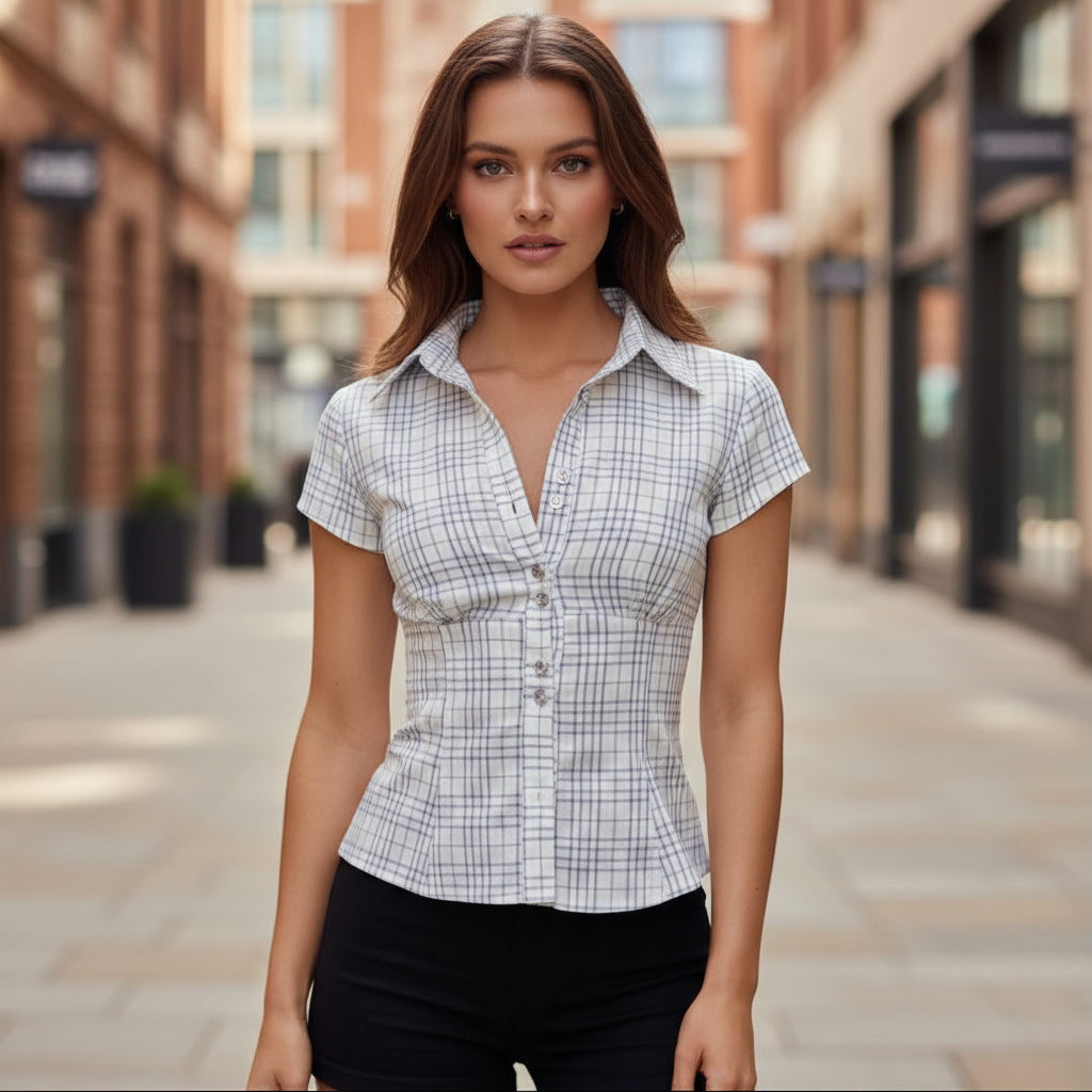 Sena – Women’s Blouse | Fitted Checked Design, Lightweight Fabric 4