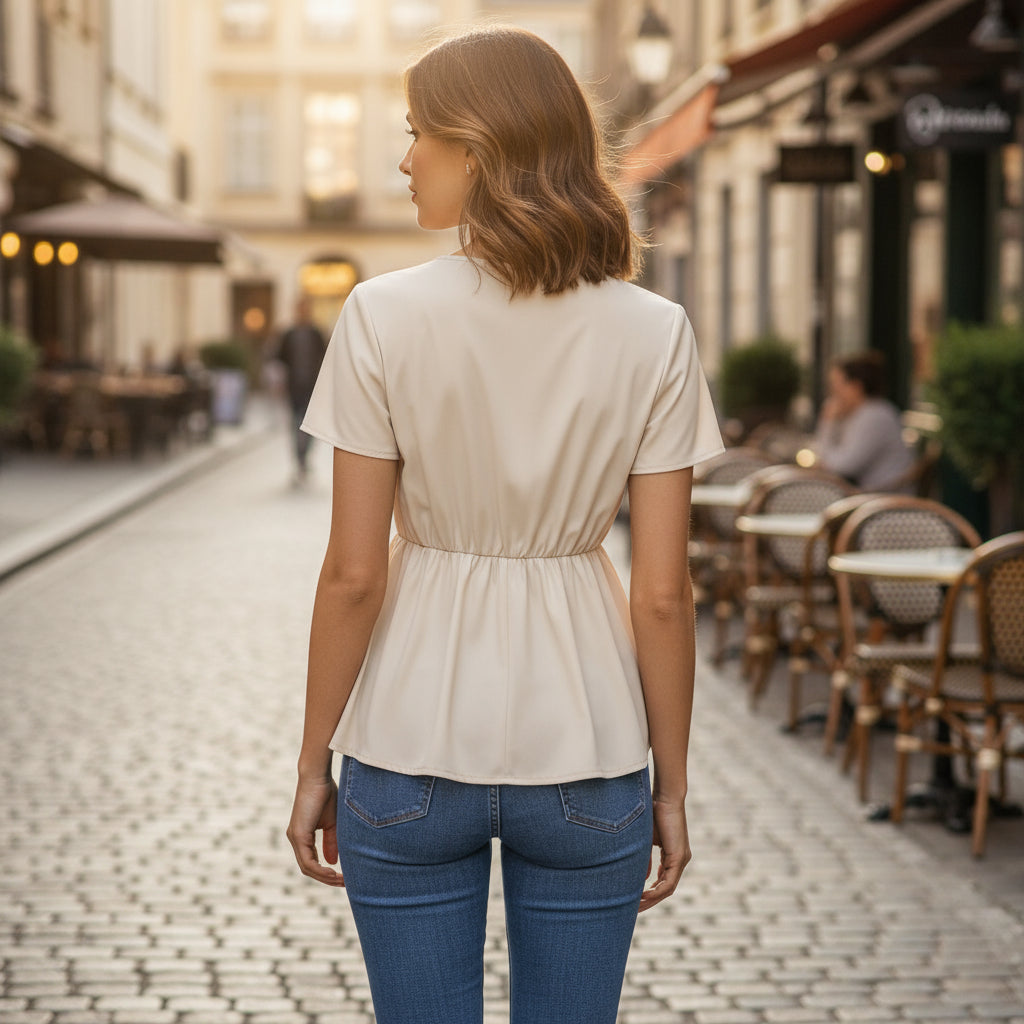 Sena – Women’s Blouse | Twist Design, Cotton Blend, Short Sleeve 1